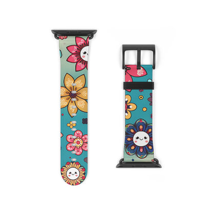 Colorful Flowers Faux Leather Apple Watch Band