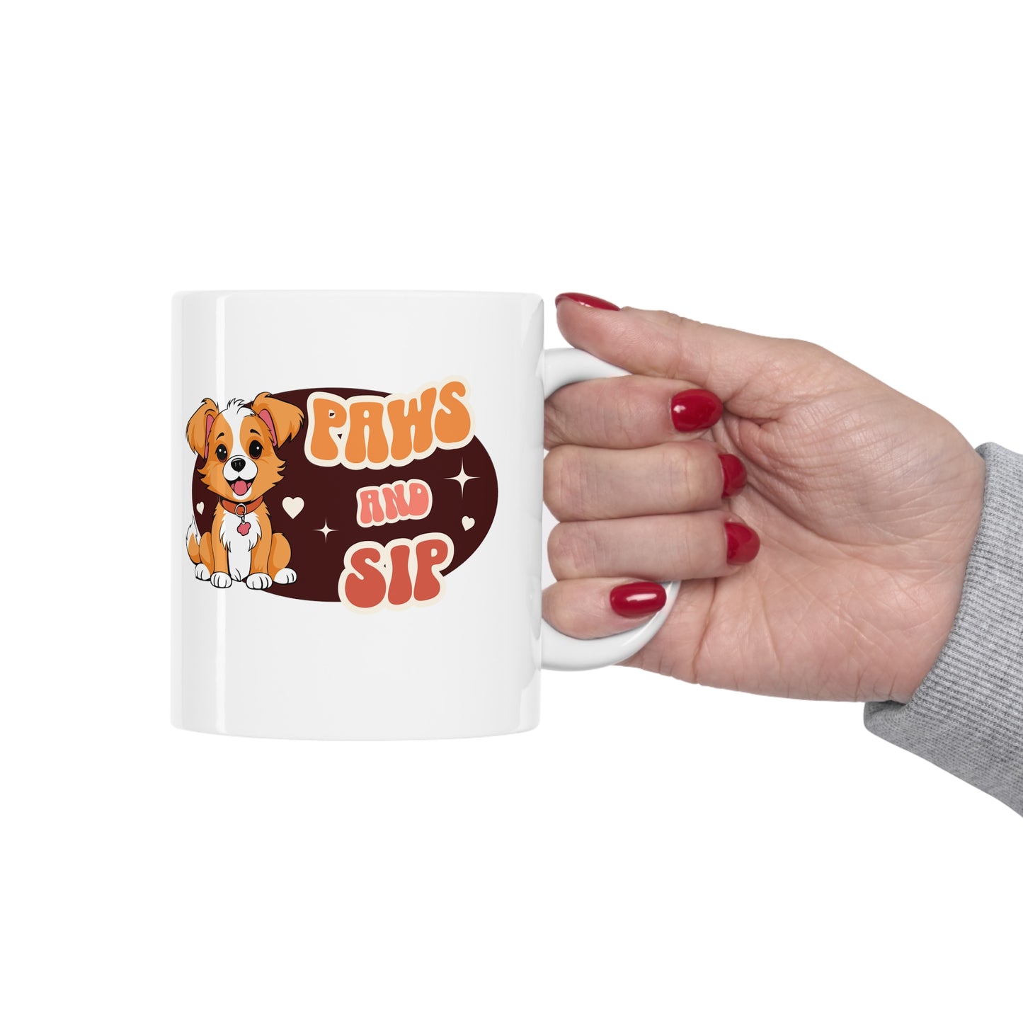 Paws and sip, puppy mug, dog lover mug, Ceramic Mug 11oz