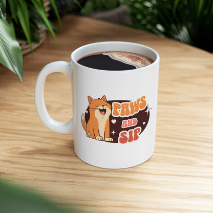 Paws and sip, cat mug, cat lover mug, Ceramic Mug 11oz