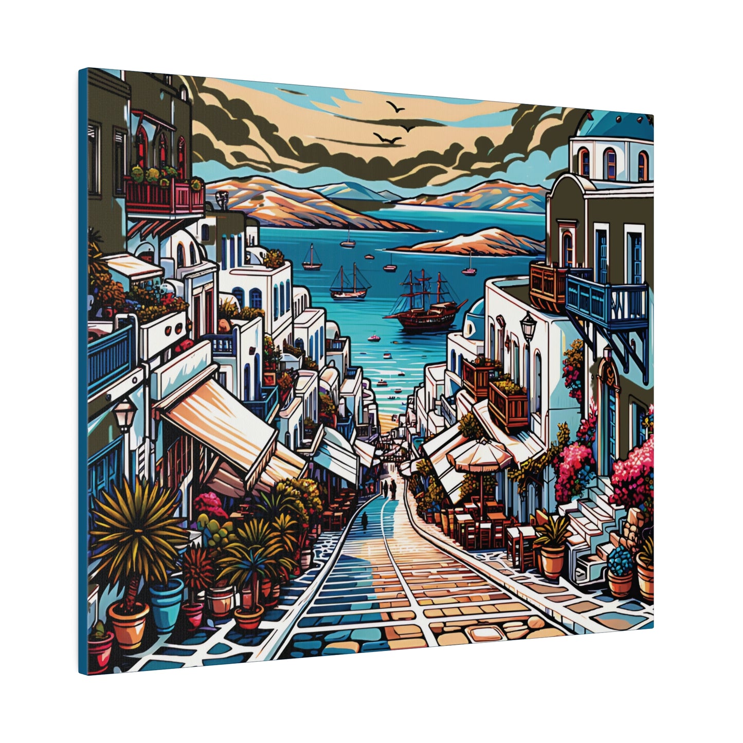 Mykonos Travel Print Matte Canvas, Stretched, 0.75"