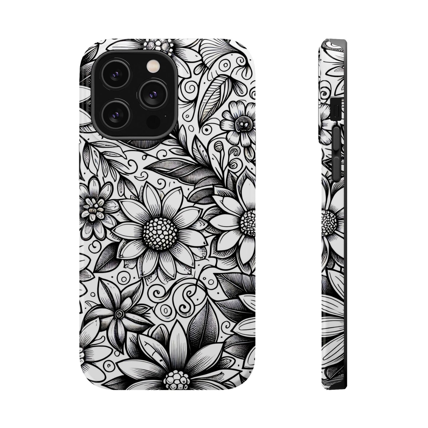 Black and White Sunflowers MagSafe Tough Iphone Case