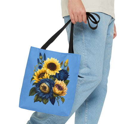 Sunflower Tote Bag, colorful sunflowers, blue and yellow sunflower tote bag