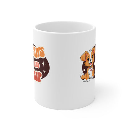 Paws and sip, puppy mug, dog lover mug, Ceramic Mug 11oz