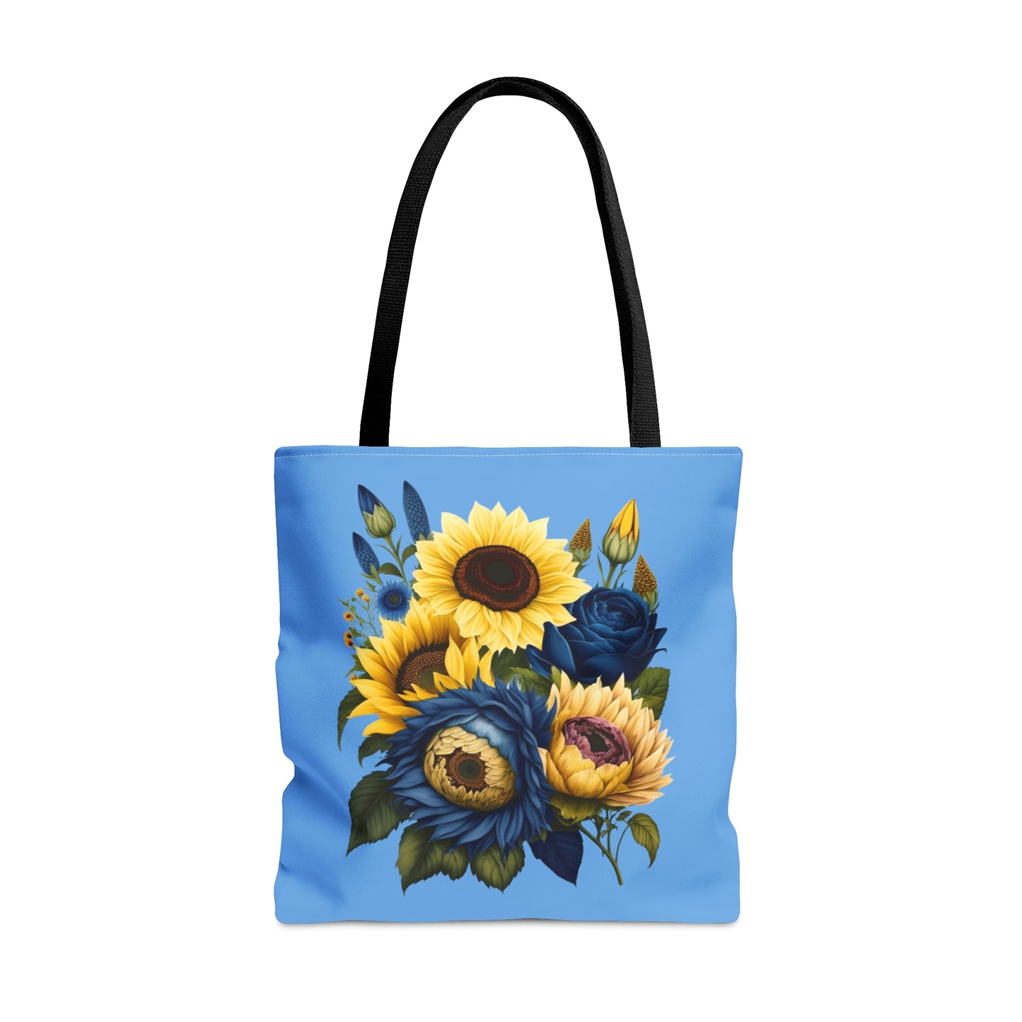 Sunflower Tote Bag, colorful sunflowers, blue and yellow sunflower tote bag