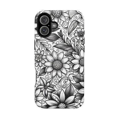 Black and White Sunflowers MagSafe Tough Iphone Case