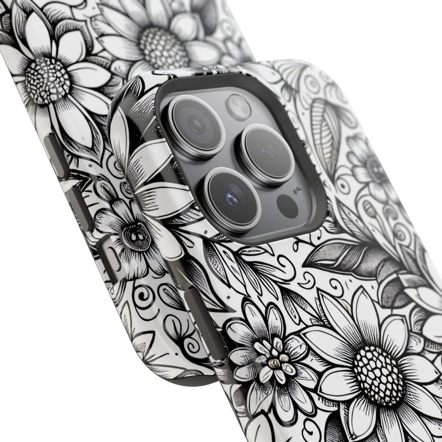 Black and White Sunflowers MagSafe Tough Iphone Case