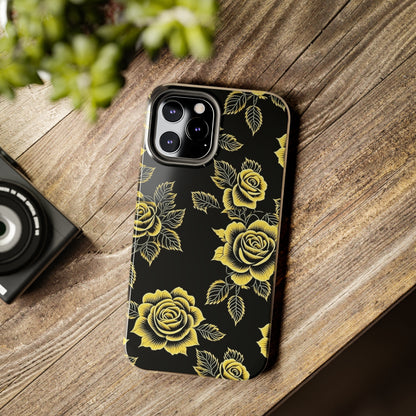 gold rose iphone case, black iphone case, Tough iPhone Case