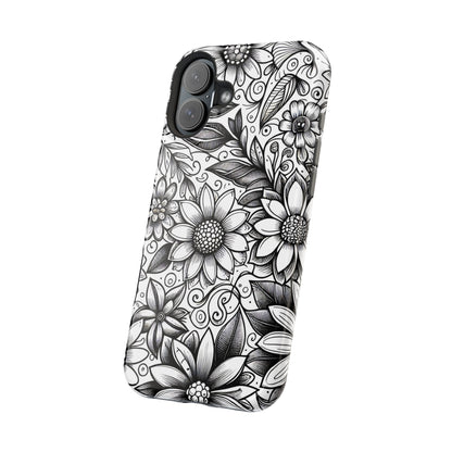 Black and White Sunflowers MagSafe Tough Iphone Case