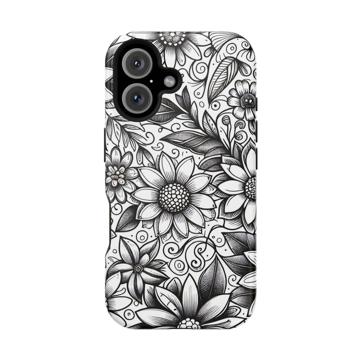 Black and White Sunflowers MagSafe Tough Iphone Case