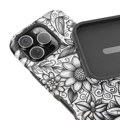 Black and White Sunflowers MagSafe Tough Iphone Case