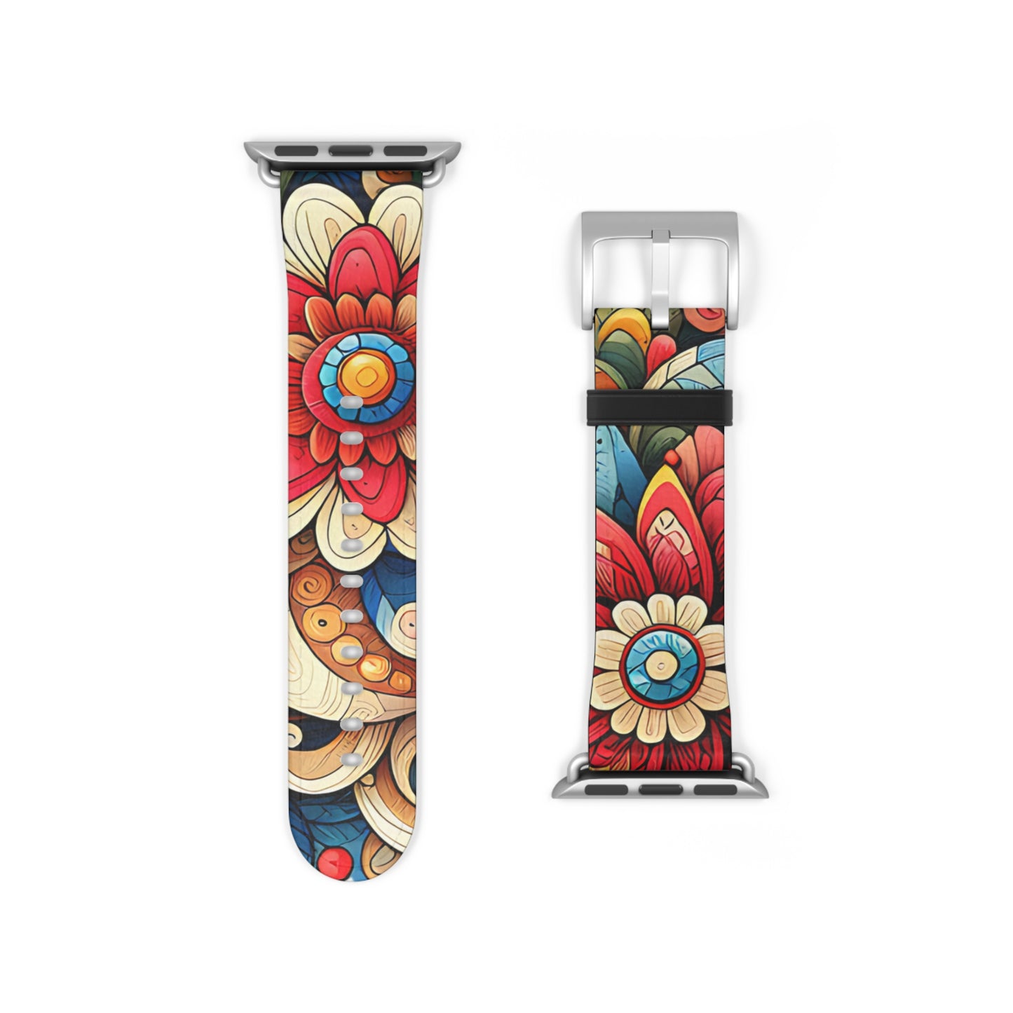 Colorful Flowers Faux Leather Apple Watch Band