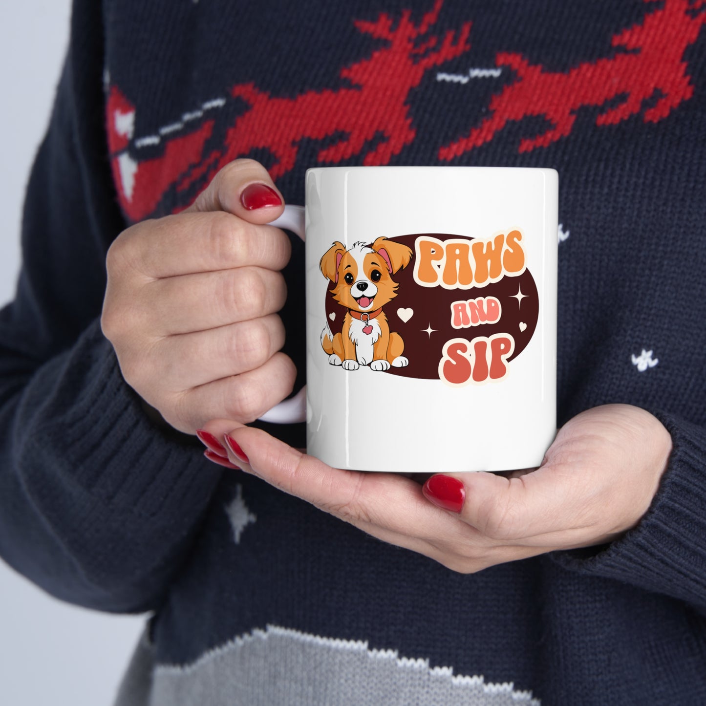 Paws and sip, puppy mug, dog lover mug, Ceramic Mug 11oz