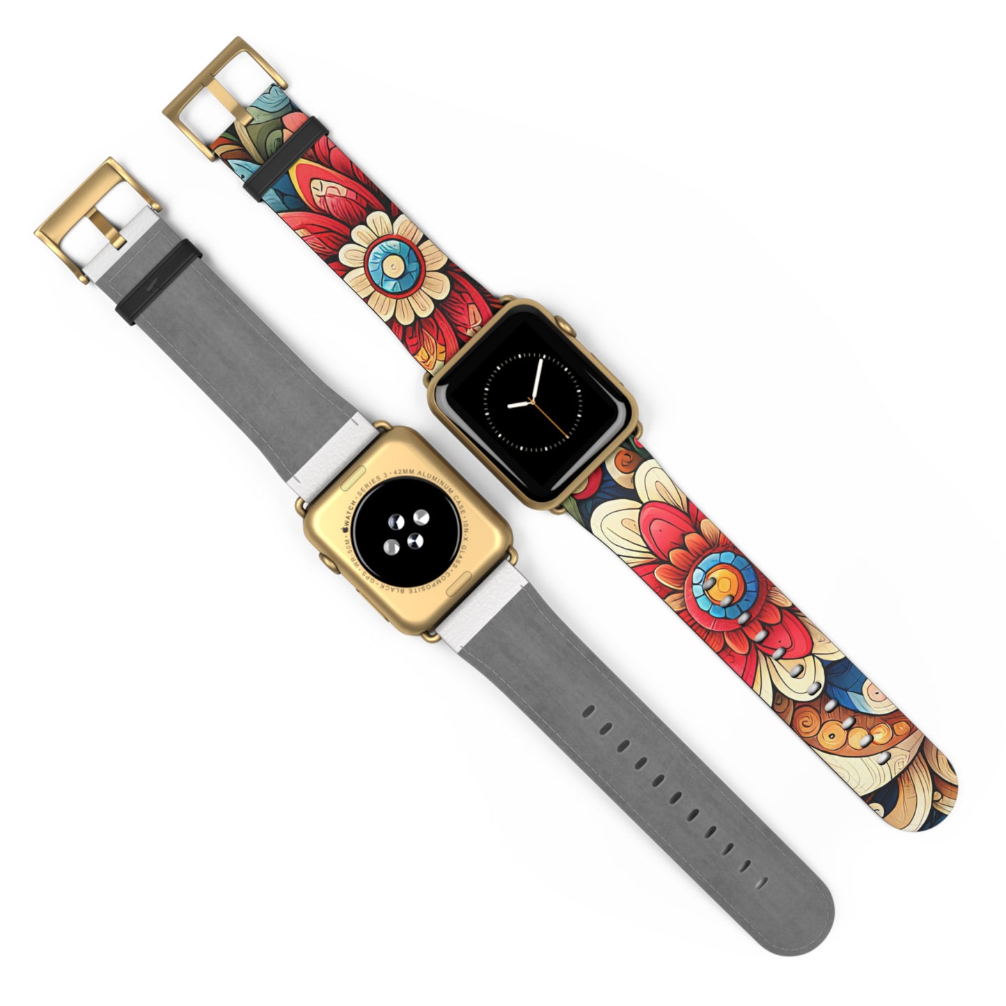 Colorful Flowers Faux Leather Apple Watch Band