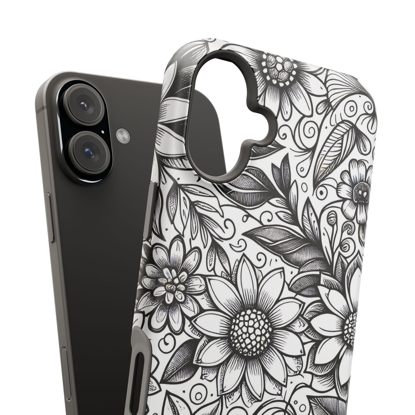 Black and White Sunflowers MagSafe Tough Iphone Case