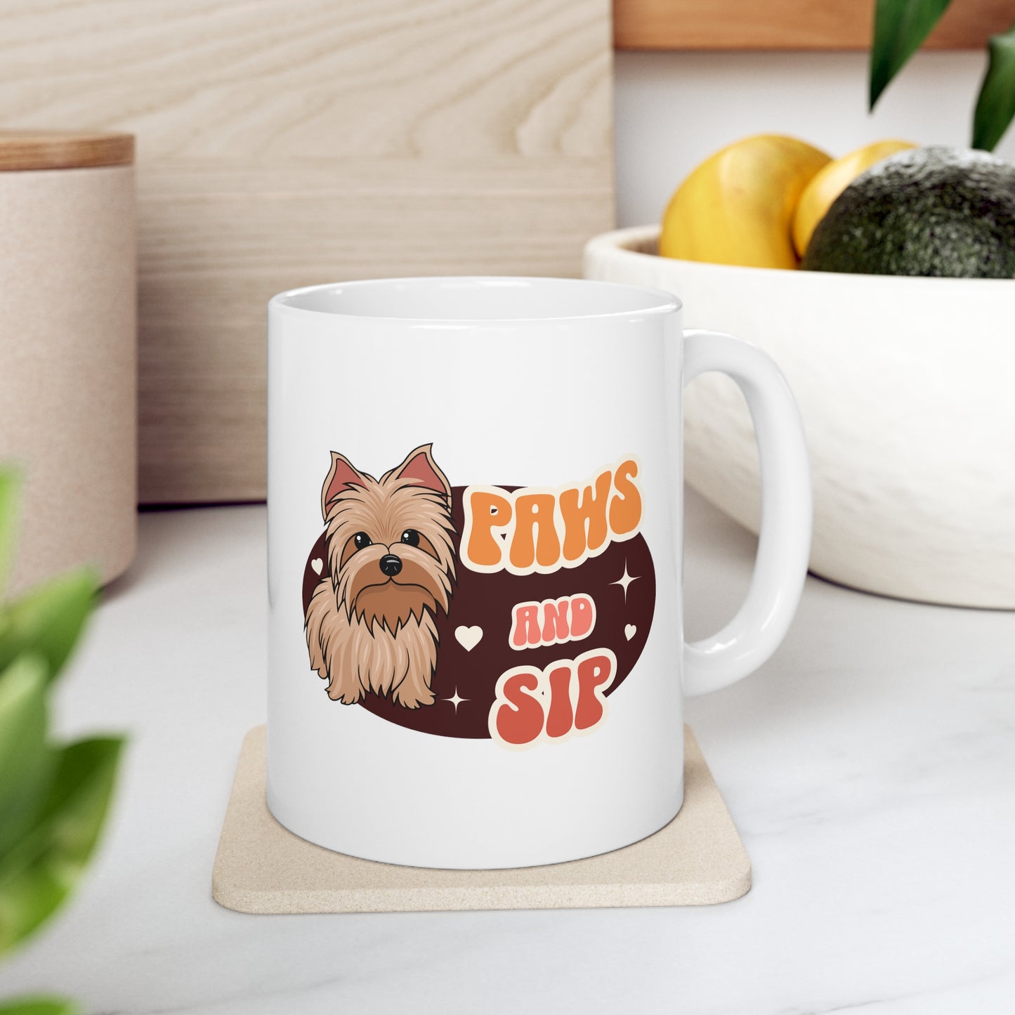 Paws and sip, yorkie mug, dog lover mug, Ceramic Mug 11oz