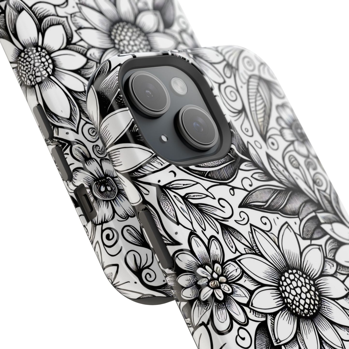 Black and White Sunflowers MagSafe Tough Iphone Case