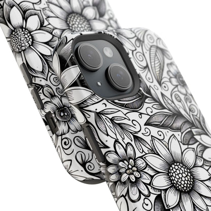 Black and White Sunflowers MagSafe Tough Iphone Case