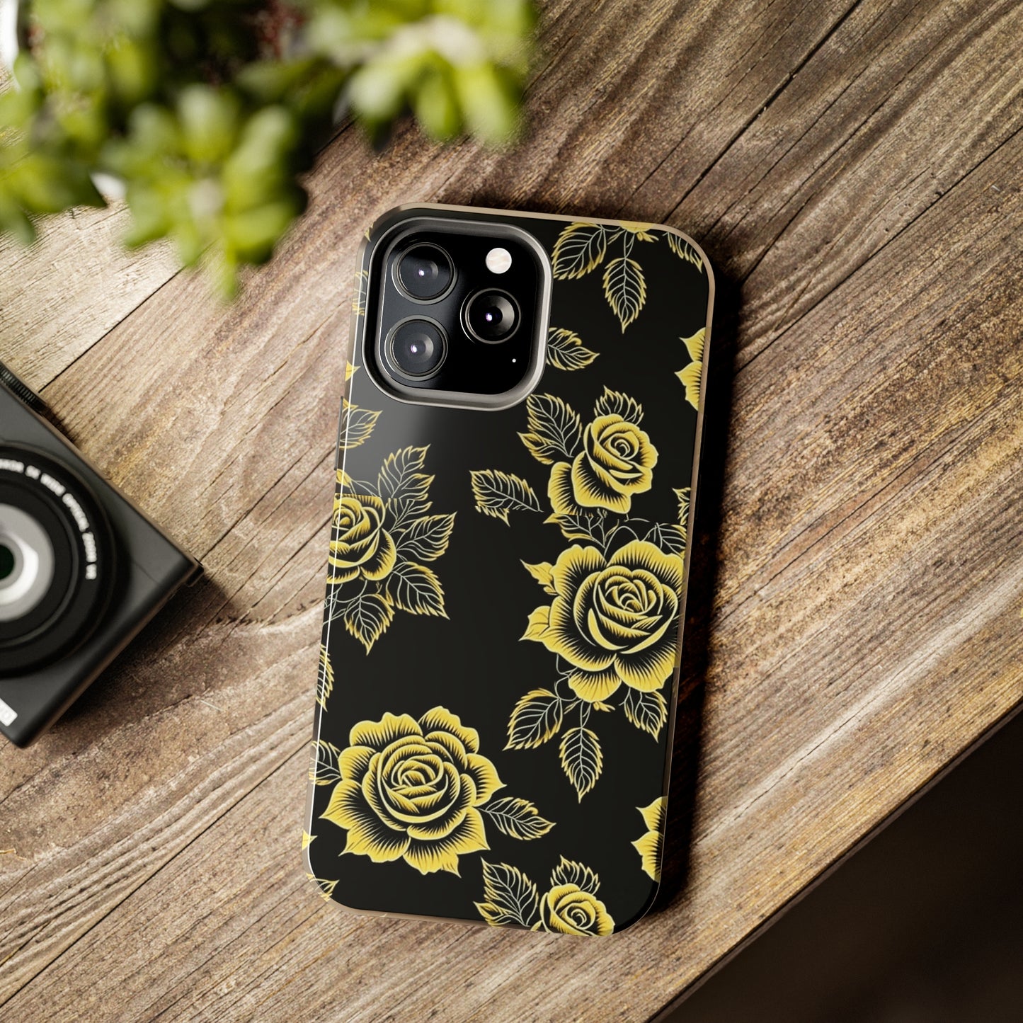 gold rose iphone case, black iphone case, Tough iPhone Case