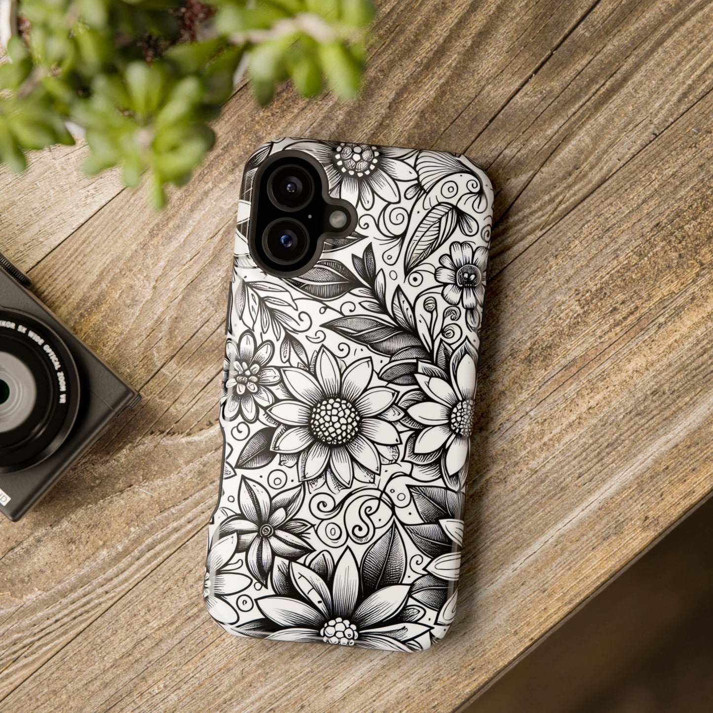 Black and White Sunflowers MagSafe Tough Iphone Case