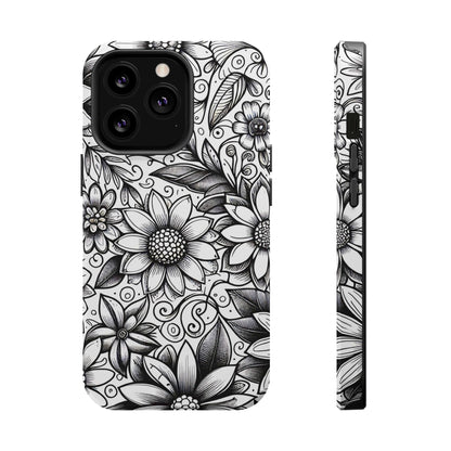 Black and White Sunflowers MagSafe Tough Iphone Case