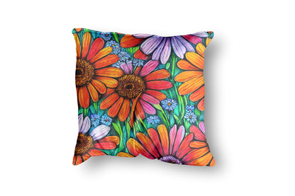 Faux Suede Square Pillow, boho flowers pillow, housewarming gift, christmas gift