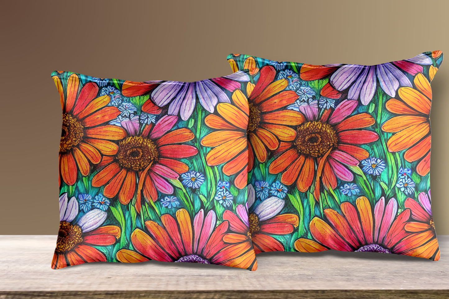 Faux Suede Square Pillow, boho flowers pillow, housewarming gift, christmas gift