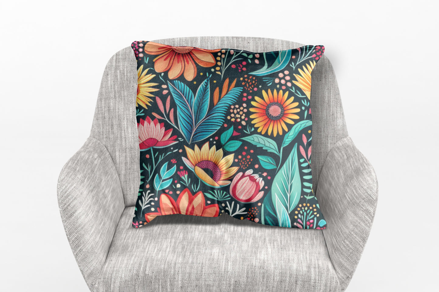 Faux Suede Square Pillow, boho flowers pillow, housewarming gift, christmas gift