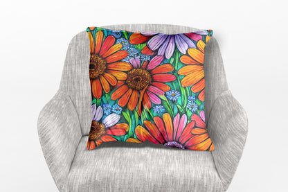 Faux Suede Square Pillow, boho flowers pillow, housewarming gift, christmas gift