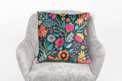 Faux Suede Square Pillow, boho flowers pillow, housewarming gift, christmas gift