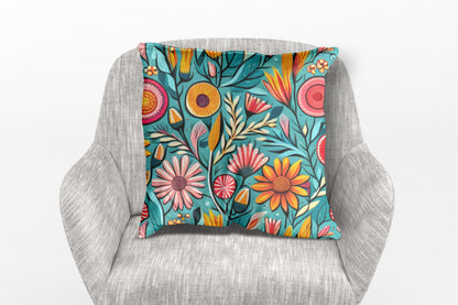 Faux Suede Square Pillow, boho flowers pillow, housewarming gift, christmas gift